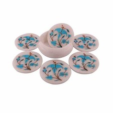 Marbre Coaster Set Incrustation Art Turquoise Pierre Main Cadeau