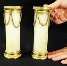 PAIRE COLONNES PENDULE HORLOGE BRONZE DORE MARBRE EPOQUE LOUIS XVI FIN 18 em S.