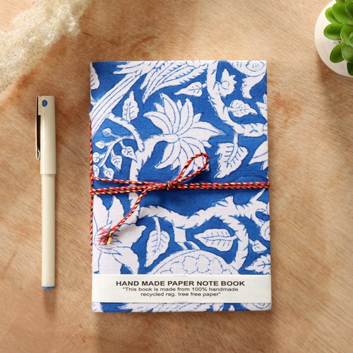 Carnet tissu bleu journal - carnet, en