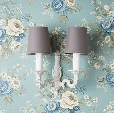 Applique murale en Laiton, patinée en gris et blanc avec abat-jours -Shabby chic