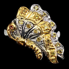 925 Argent Sterling Jaune Saphir Diamant Rond Coupe Bague Papillon Taille 9