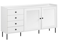 Buffet Scandinave à 4 Tiroirs et 2 Portes Meuble de Rangement Métal Blanc Alcove
