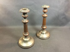 Lot de 2 anciens bougeoirs 19ème en cuivre étamé vintage déco chateau