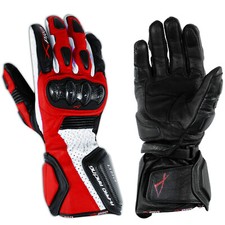 Paire Cuir Gants Profesional Motard Piste Route Moto Protections Carbone Rouge