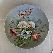 Rare plat en faïence Art-nouveau Décor d'un bouquet de coquelicots TBE