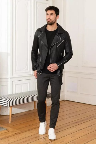 Veste cuir noir - noir, pour