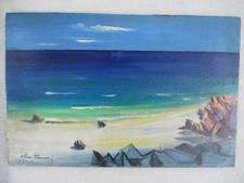 Henri OLIVE-TAMARI. Plage du Var, La Seyne, Toulon. Huile sur panneau vers 1960