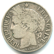 1 franc argent Cérès 1872 K de qualité n°7161
