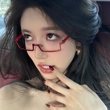 Monture de lunettes carrée demi monture pour femme design rétro métal sans ve