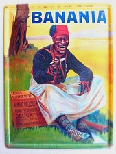 Plaque tôle publicitaire Chocolat & Cacao BANANIA tirailleur Sénégalais CUISINE