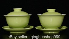 4.6 "Vieux pomme vert glaçure Couverture en porcelaine Paire de bol de thé