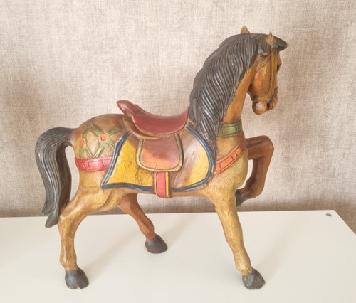 Grand cheval bois sculpté - bois,