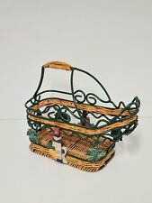 PANIER PORTE BOUTEILLE DE VIN MÉTAL ET OSIER VINTAGE 