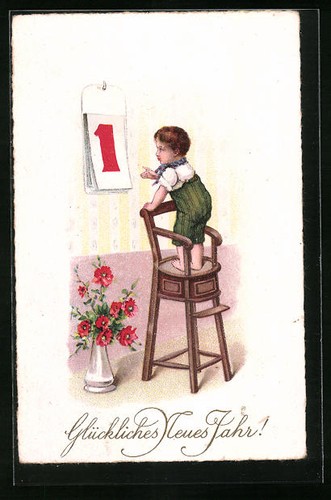 Lithographie bonne année - bonne,