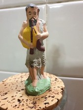 Ancien Santon Creche Noel Devineau joueur  de cornemuse taille 3 9 cm vert
