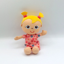 Peluche doudou poupée beige jaune OXYBUL Eveil et jeux robe rose fleurs 23 cm