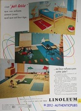 PUBLICITE DE 1957 LINO LINOLEUM REVETEMENT SOL PLASTIQUE CHAMBRE VINTAGE AD PUB