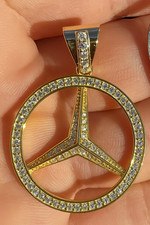 Pendentif Mercedes glacé argent 925 finition or jaune bijoux personnalisés...