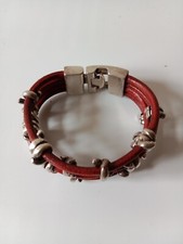 Bracelet Uno de 50 - cuir rouge et métal gris argenté -  manchette
