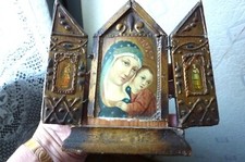 Joli triptyque ancien en bois de la vierge a l'enfant