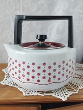 Bouilloire Vintage Émaillée Années 70/80 - Fleurs Rouges Rétro