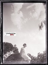 Portrait femme, photo ancienne plaque verre, négatif noir & blanc, 9x12 cm