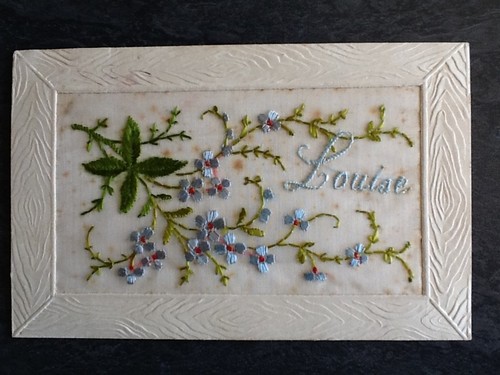 Carte brodee louise - louise, fleurs