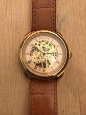 RARE GRANDE MONTRE HOMME INVICTA MECANIQUE SQUELETTE PLAQUEE OR CHIFFRES ROMAINS