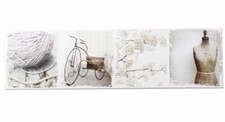 Tableau toile cadre Fleur Bicyclette et Buste - 120 x 30 cm