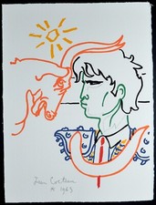 Superbe Lithographie de JEAN COCTEAU   " Toréador 6 ,Taureaux  " , signée ,1963