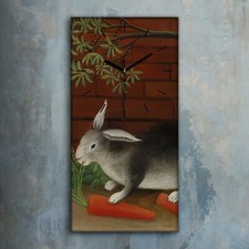 Horloge murale sur toile 30x60 Painting Carrot Animal Rabbit Henri Rousseau