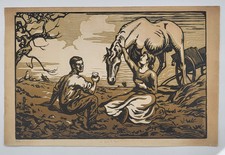 Paul Émile COLIN (1867-1949) - Le goûter des paysan - Gravure originale sur bois