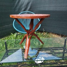 Guéridon vintage bois sculpté Chiang Mai Thaïlande Table d'appoint artisanale 70