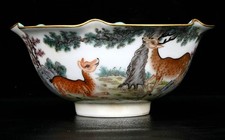 5,6 "Qing marqué émail couleur porcelaine Sika cerf motif bol de vin