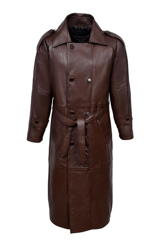 Manteau long cuir - manteau, brun