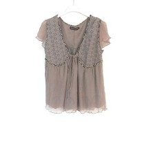 haut ANTIK BATIK blouse beige taupe brodée top t S fluide 36 / 38