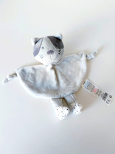 Doudou Plat/Mouchoir Rond Grelot Chat Gris Étoile Lune Tom & Kiddy Bisous D'ange