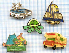 Lot PIN'S camping car remorque RACLET VAN caravane loisirs HOBBY CYCLO Parapente