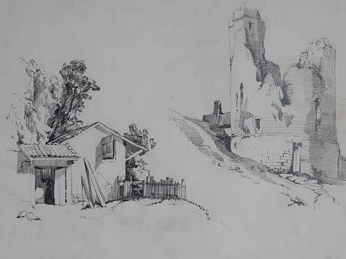 Ruines tour route paysage - ruines,