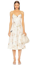 Zimmermann Picnic Floral Birds Linen Midi Dress Size 0 = Us4/Fr36/It40/S