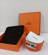 Bracelet en cuir HERMES Drag Double Tour orange avec boîte et pochette