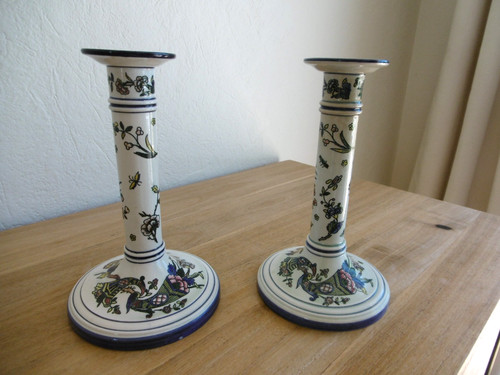 Paire bougeoirs faience - paire,