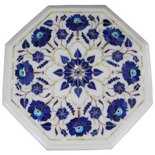 12 " Marbre Coin Table Pierre Lapislazuli Floral Inlay Work Décor