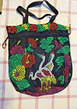 vintage sac filet à provisions perlé motif CIGOGNES  état trés convenable 