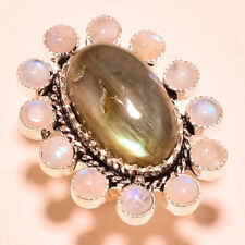 MAGNIFIQUE IMPOSANTE BAGUE LABRADORITE PIERRE DE LUNE ET ARGENT 925!!!