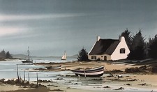 Stéphane LAURO né en 1964.Marée basse en Bretagne.Lithographie .SBD.38x56