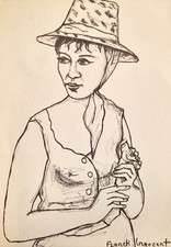 Franck Innocent - Portrait d'une Élégante au Chapeau dessin