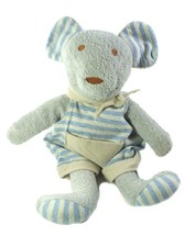 Peluche Doudou Souris grise Salopette rayee rayures Nounours 28 cm