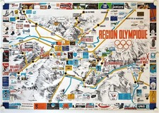 Affiche Carte GRENOBLE REGION OLYMPIQUE 1968 ROGER DAVID - 124x86 cm