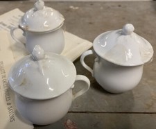 3x Saucière Soupière Miniature Faïence Blanche Vaisselle XIXeme Ancien Service